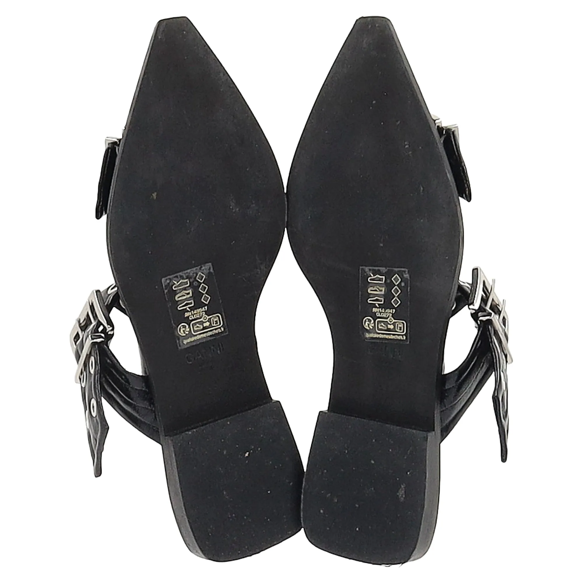 Ganni Buckled Slingback Ballet Flats in Black Leather