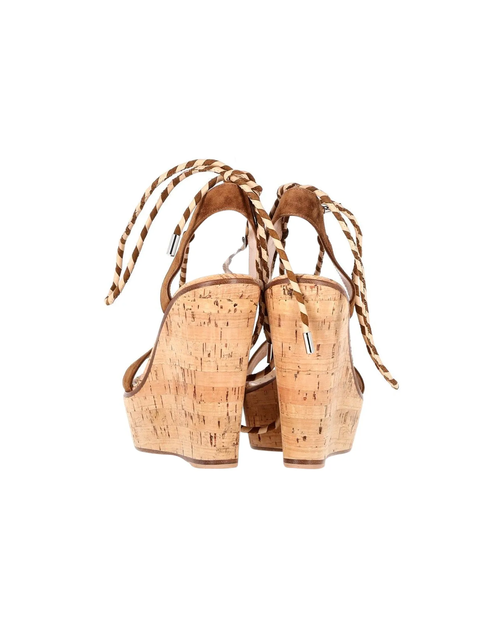 Gianvito Rossi Lace-Up Cork Wedge Sandals in Brown Suede