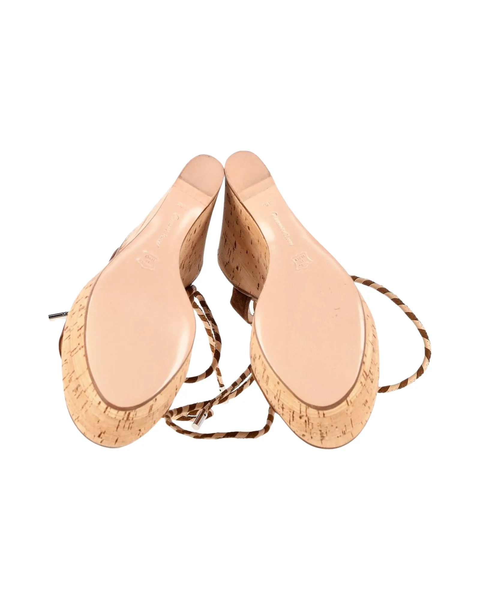 Gianvito Rossi Lace-Up Cork Wedge Sandals in Brown Suede