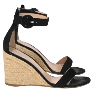 Gianvito Rossi Portofino 85 Espadrille Wedge Sandals in Black Suede