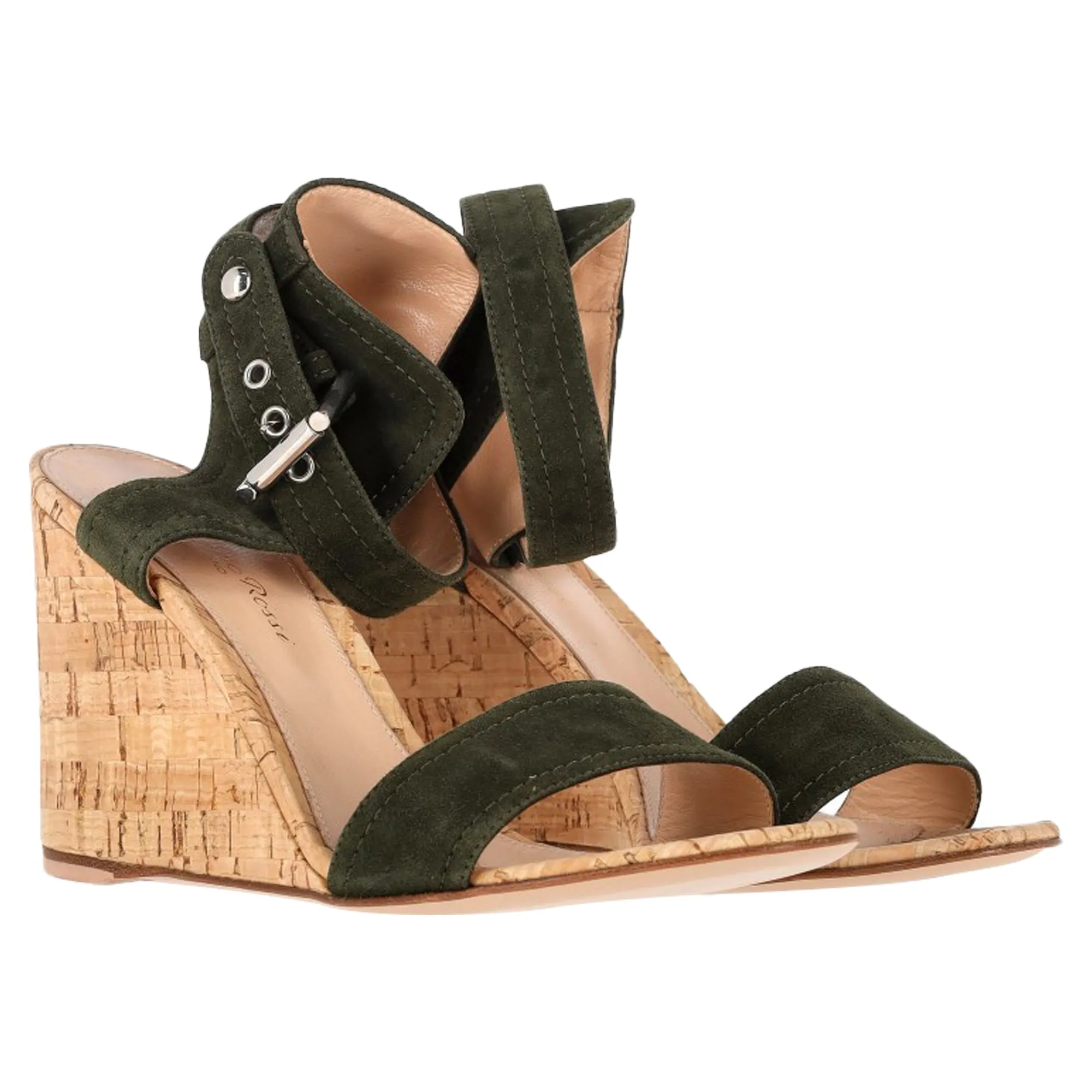 Gianvito Rossi Portofino Wedge in Green Suede