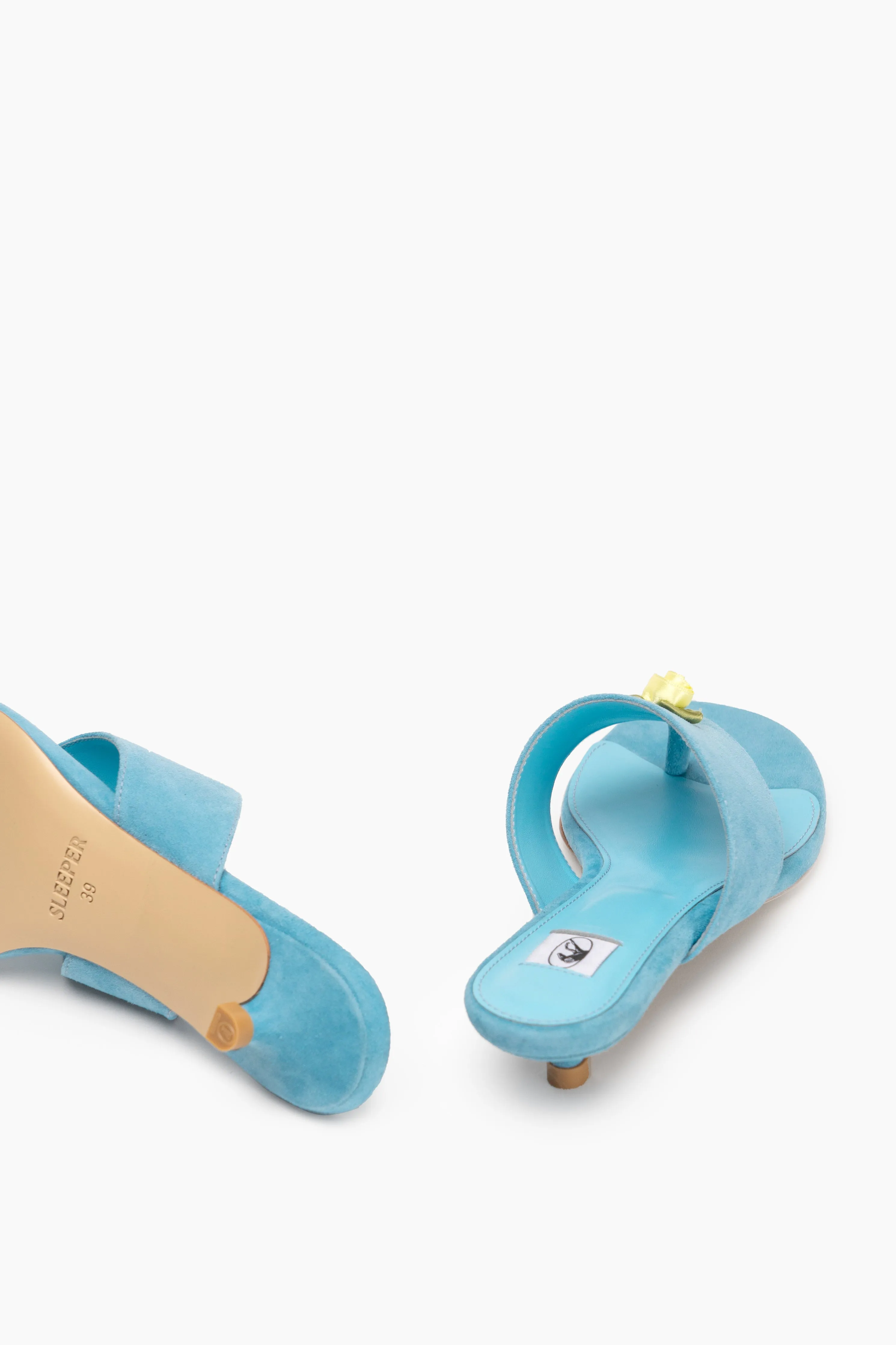 Golda Suede Kitten Heel Mules in Blue