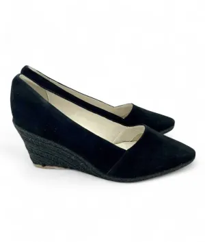 Greta Suede Leather Wedge Espadrilles In Black