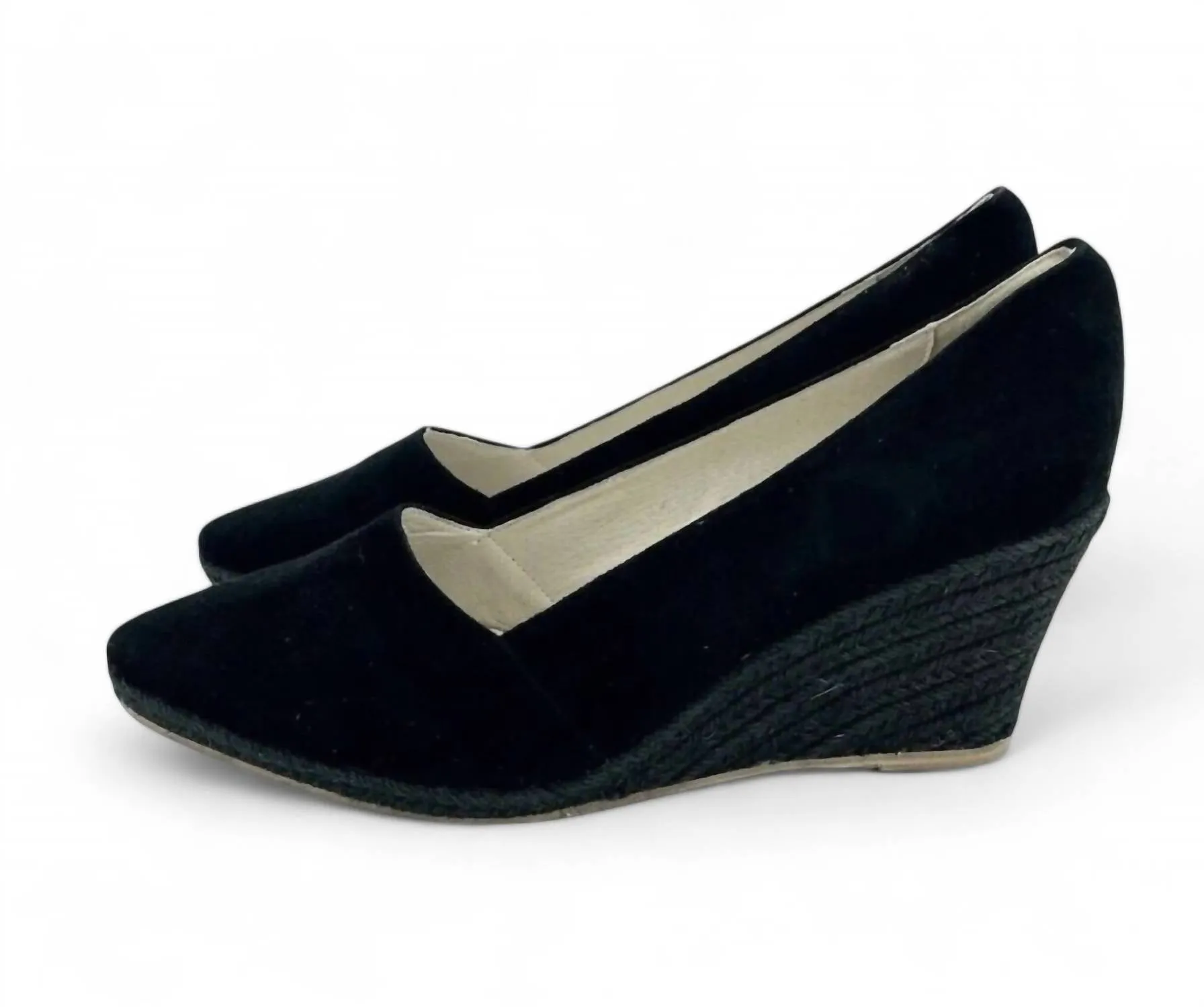 Greta Suede Leather Wedge Espadrilles In Black