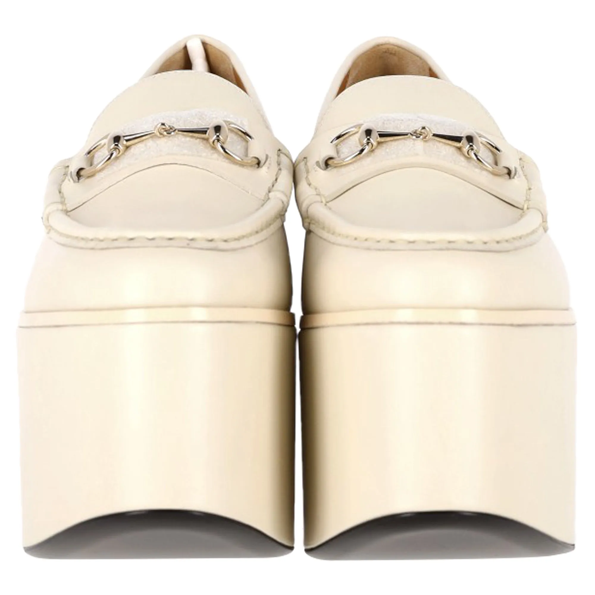 Gucci Horsebit Platform Loafers in White Leather