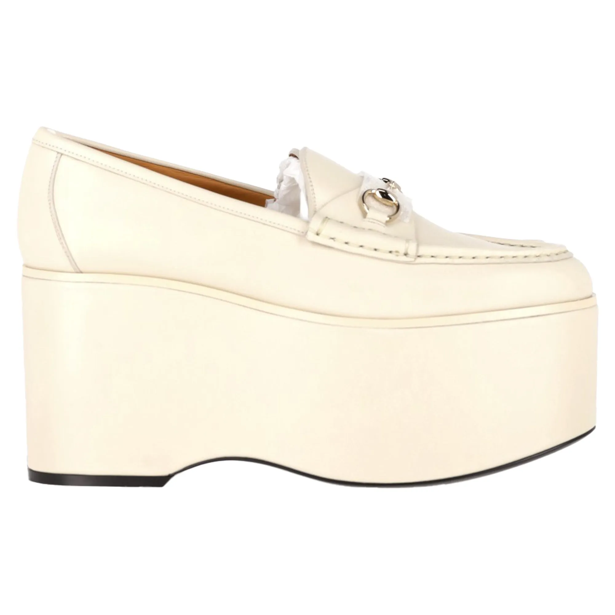 Gucci Horsebit Platform Loafers in White Leather