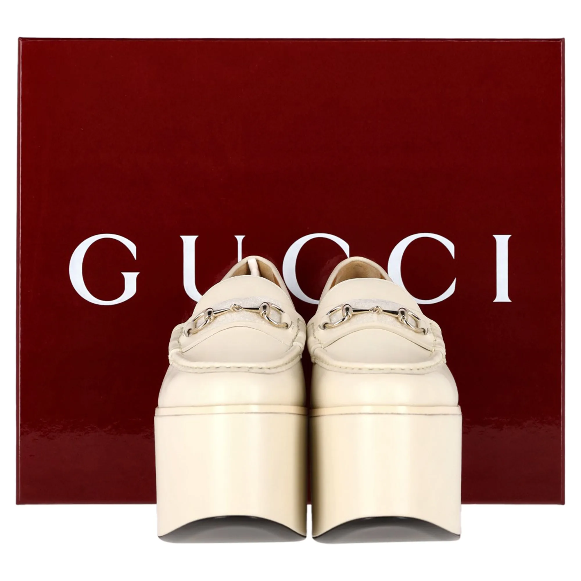 Gucci Horsebit Platform Loafers in White Leather