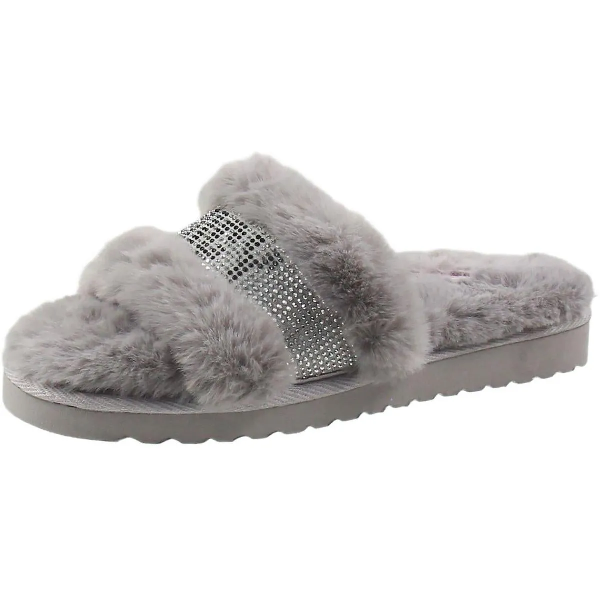 halo Womens Embellished Faux Fur Slide Slippers
