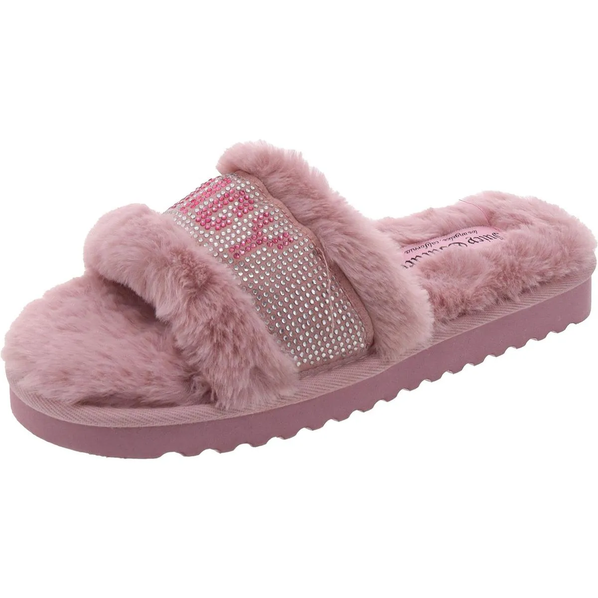 halo Womens Embellished Faux Fur Slide Slippers