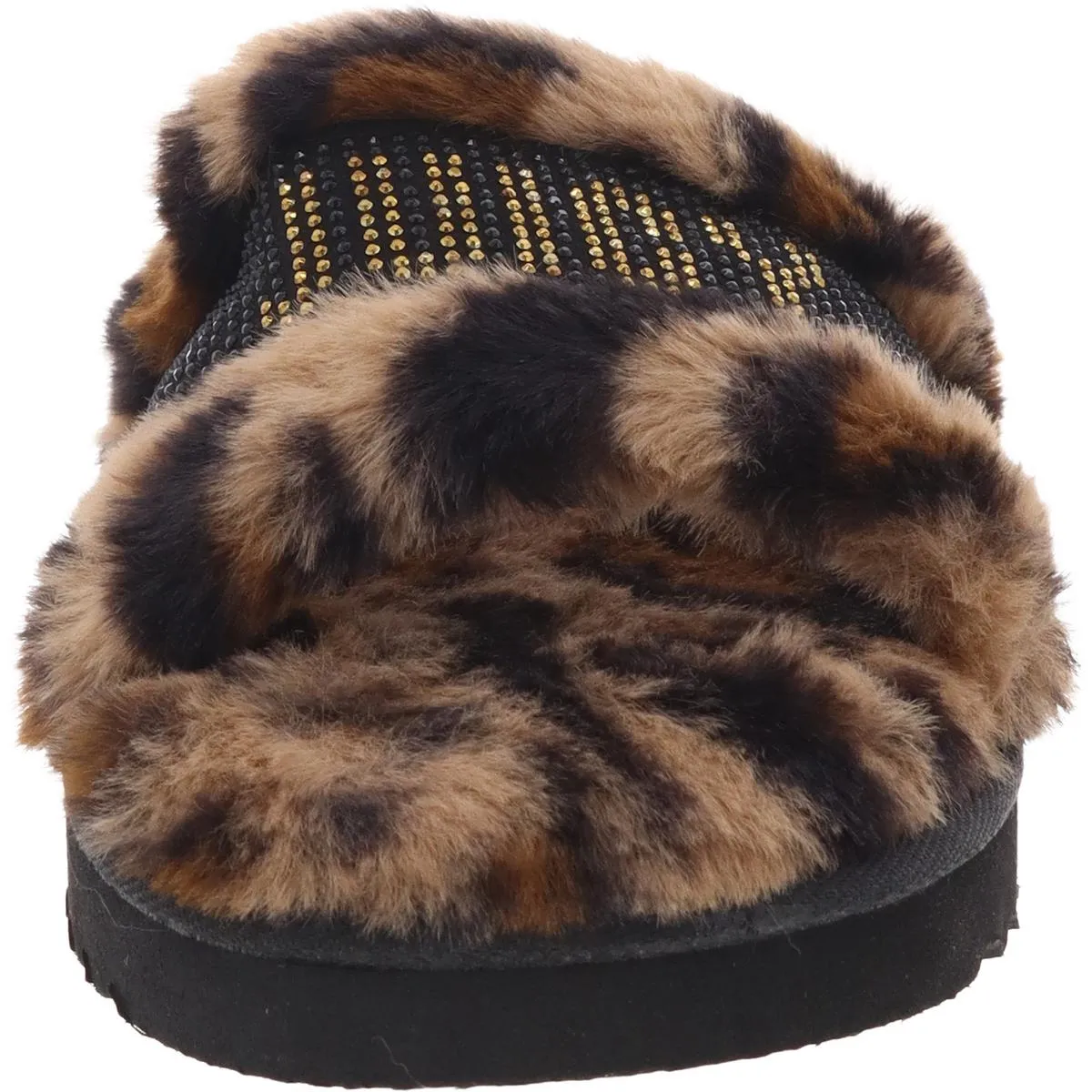 halo Womens Embellished Faux Fur Slide Slippers