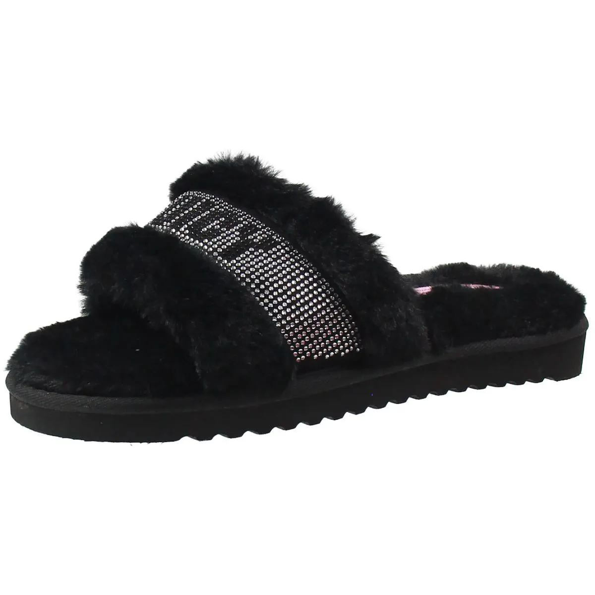 halo Womens Embellished Faux Fur Slide Slippers