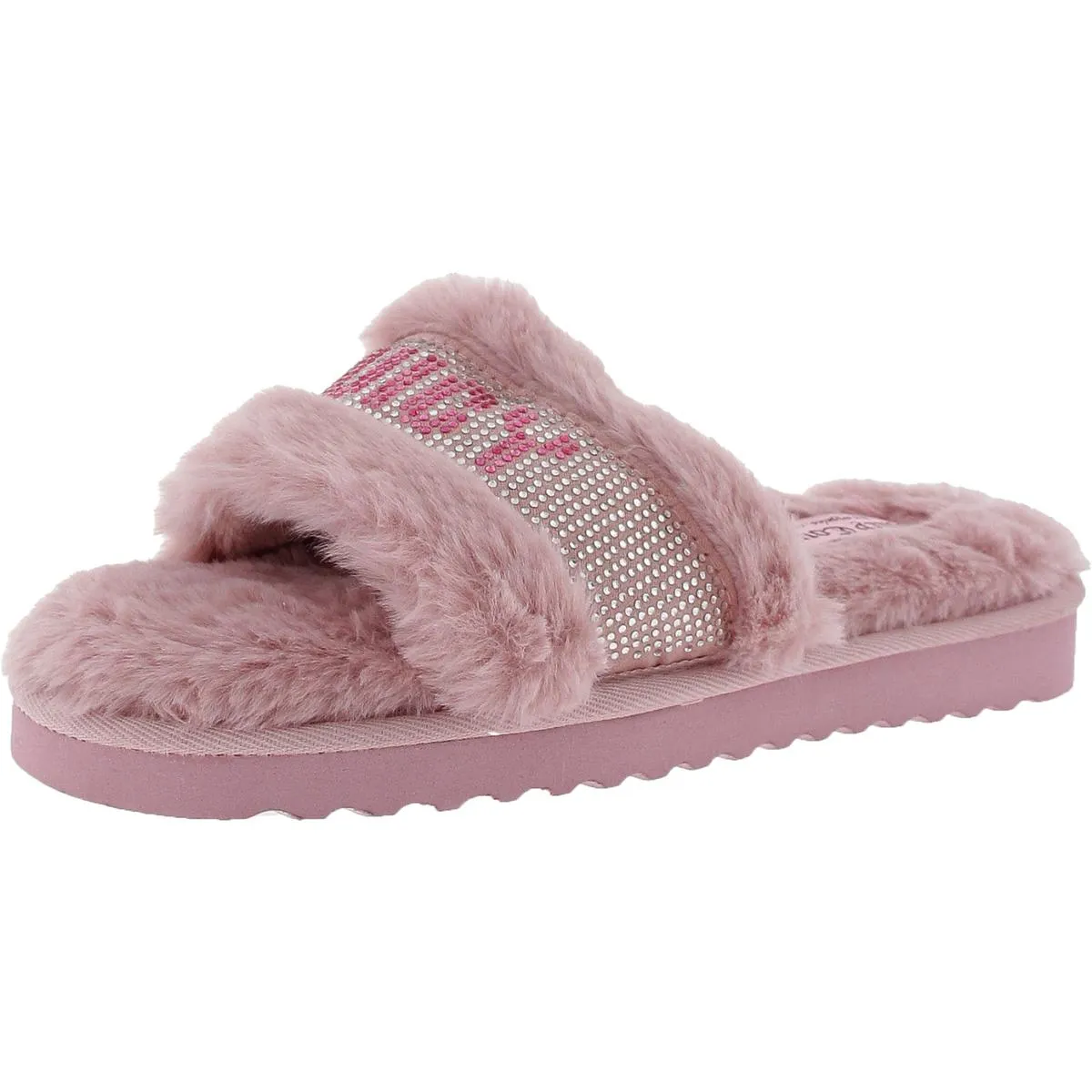 halo Womens Embellished Faux Fur Slide Slippers