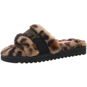 halo Womens Embellished Faux Fur Slide Slippers