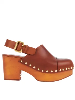 Jeannette Wedge Clogs In Ginger Brown