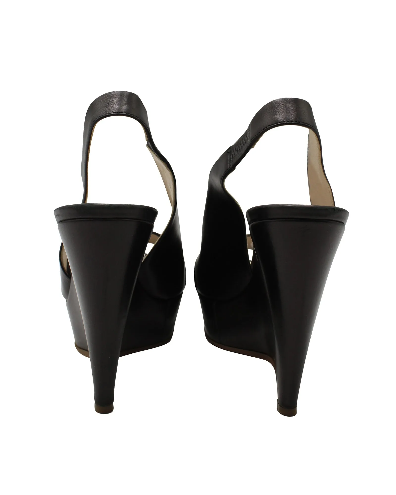 Jil Sander Slingback Peep Toe Wedge in Black Leather