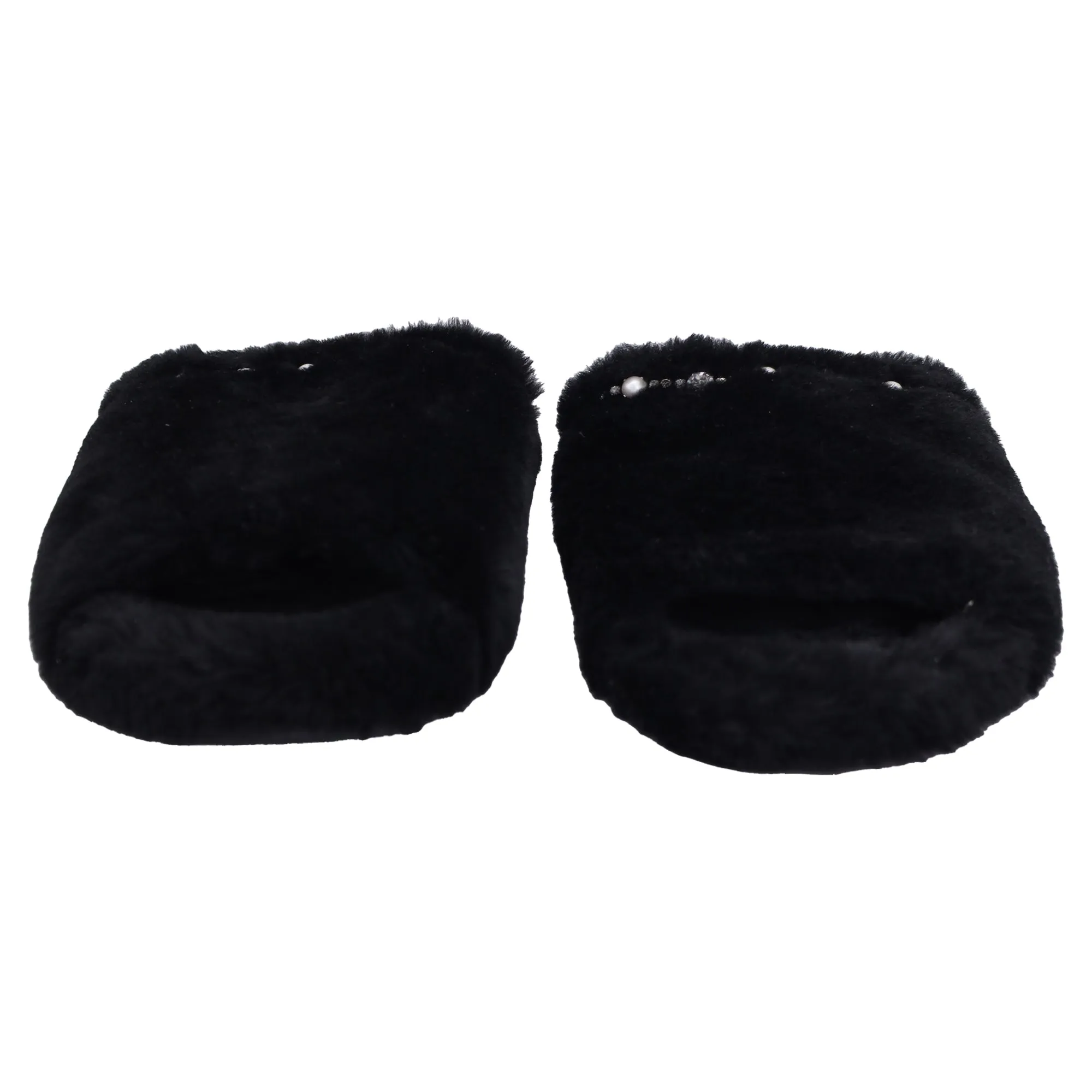 Jimmy Choo Acinda Shearling Crystal-Trimmed Slides in Black Nylon