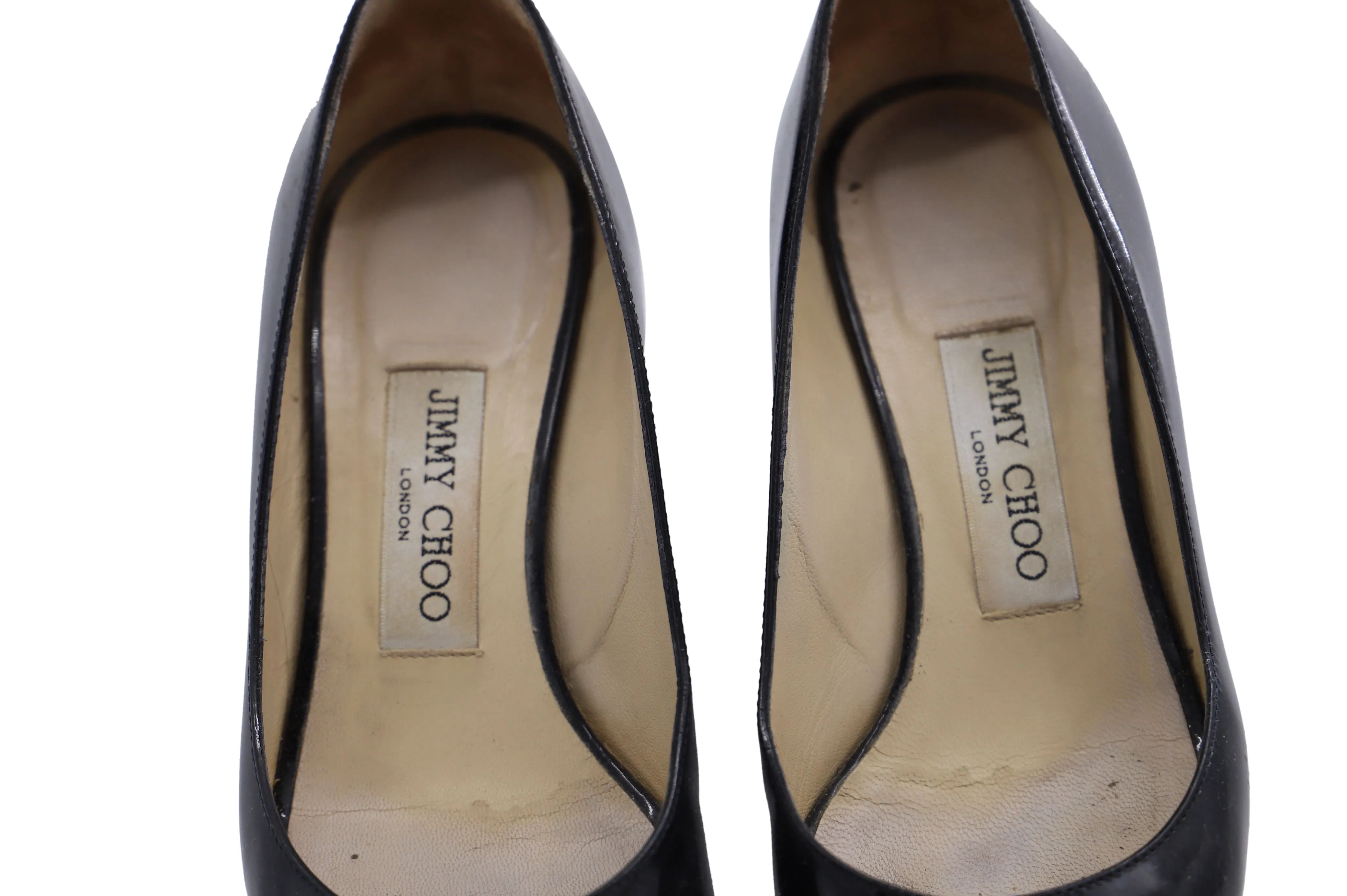 Jimmy Choo 'Baxen' Peep-toe Wedges in Black Patent Leather
