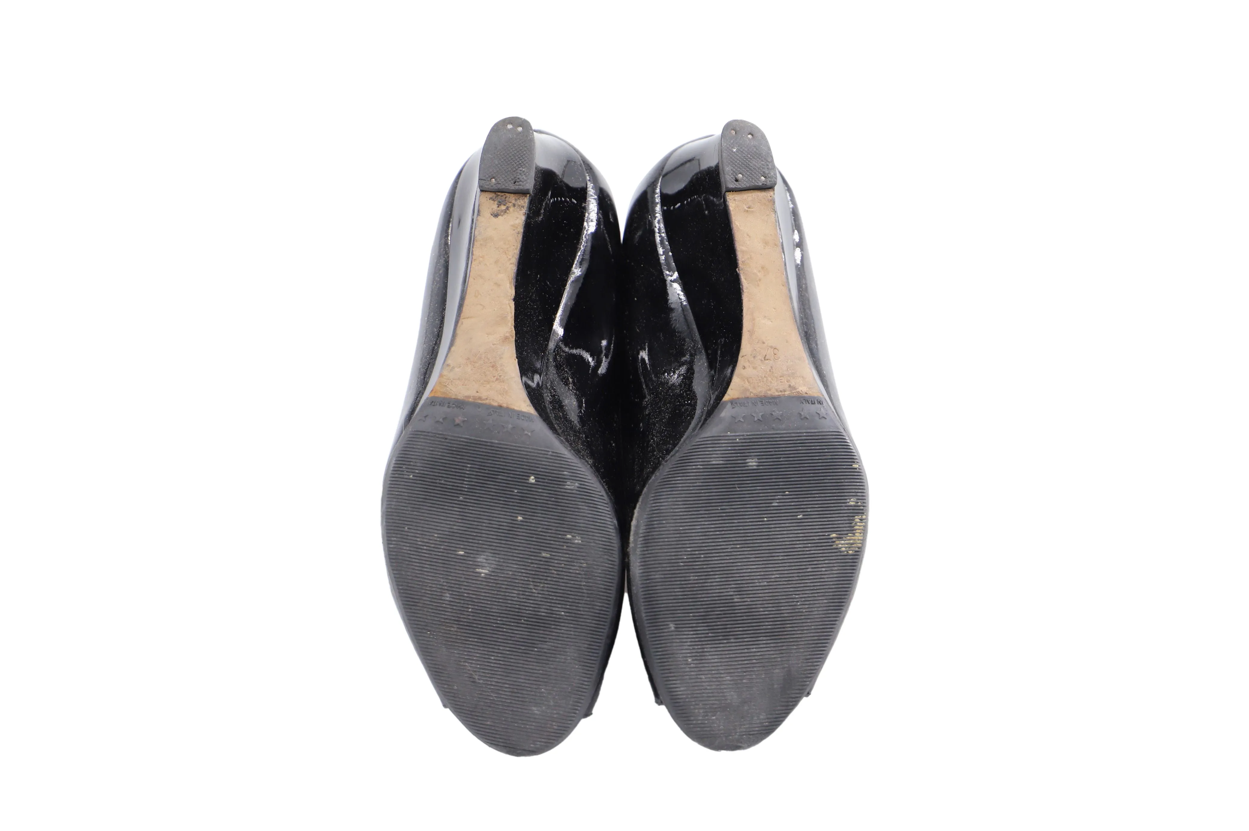 Jimmy Choo 'Baxen' Peep-toe Wedges in Black Patent Leather