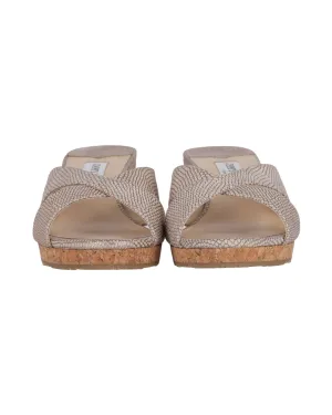 Jimmy Choo Cross Straps Wedge Sandals 50 in Metallic Leather