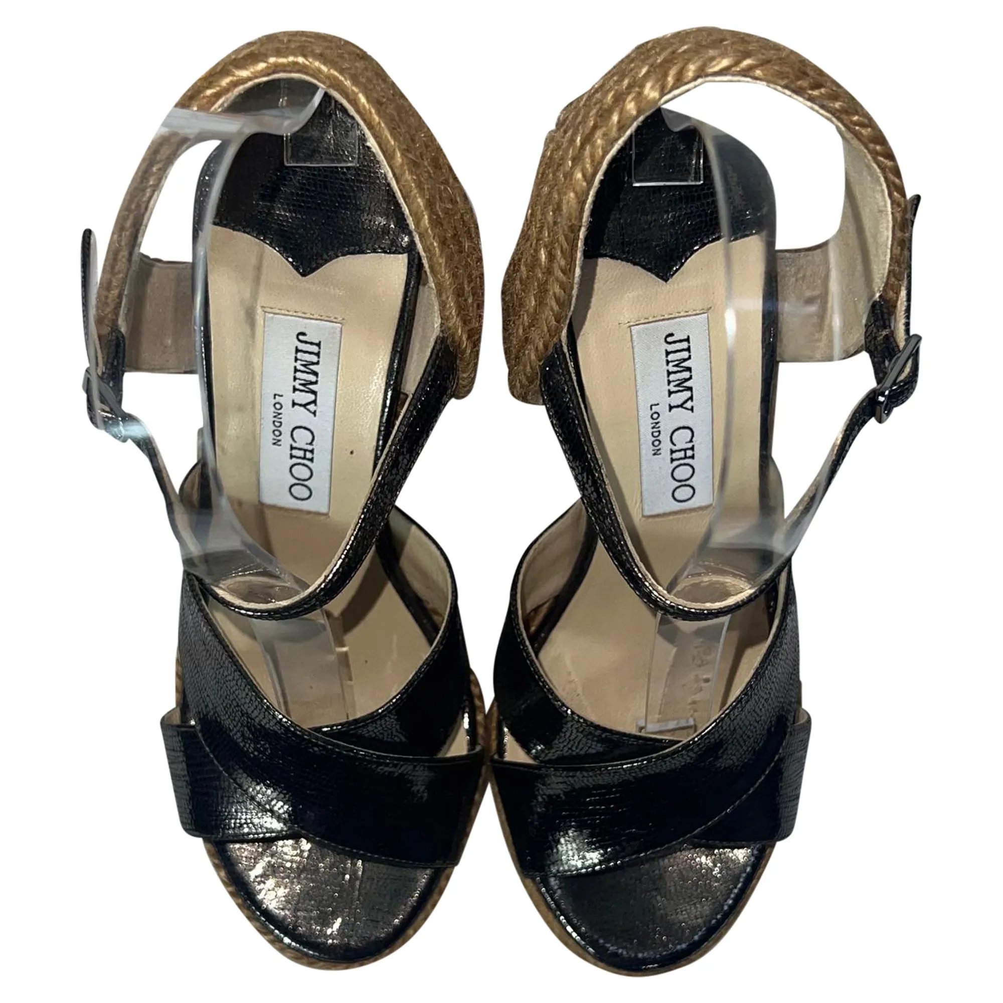 Jimmy Choo Dellena Espadrille Wedge Sandals in Black Leather