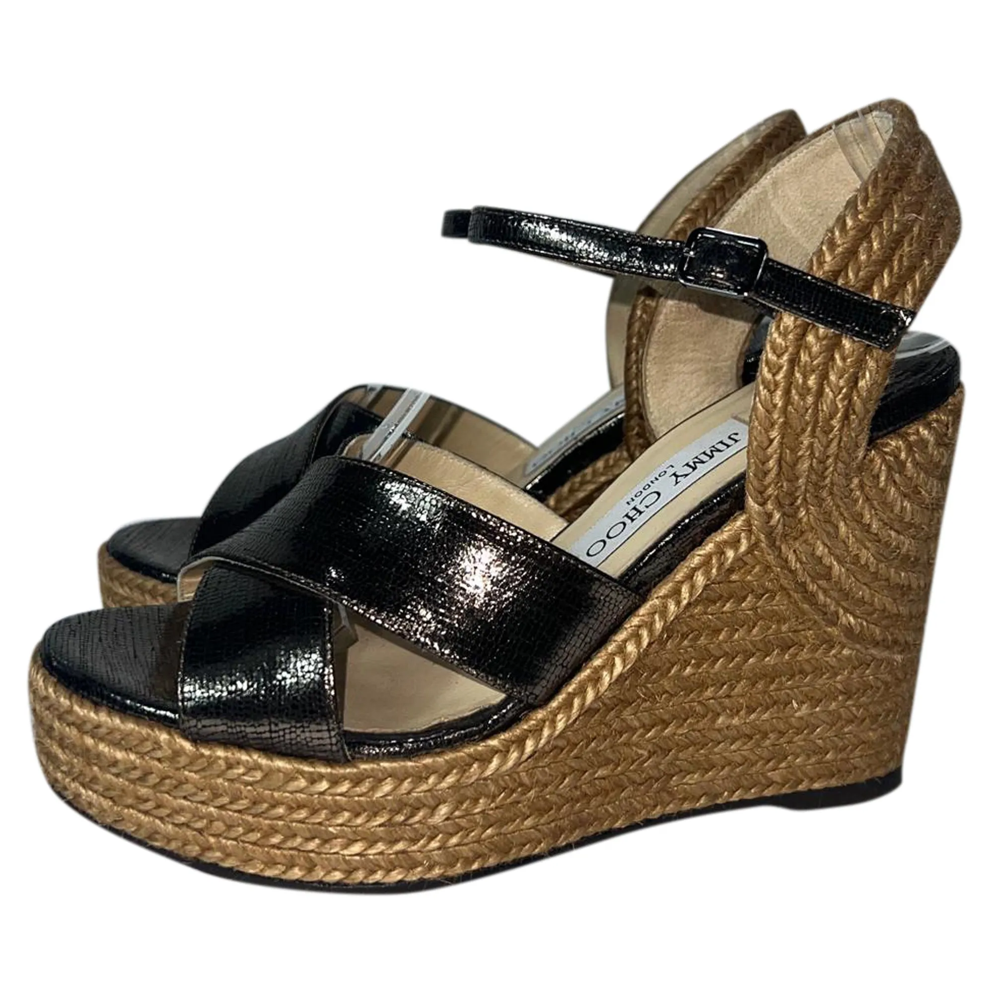 Jimmy Choo Dellena Espadrille Wedge Sandals in Black Leather