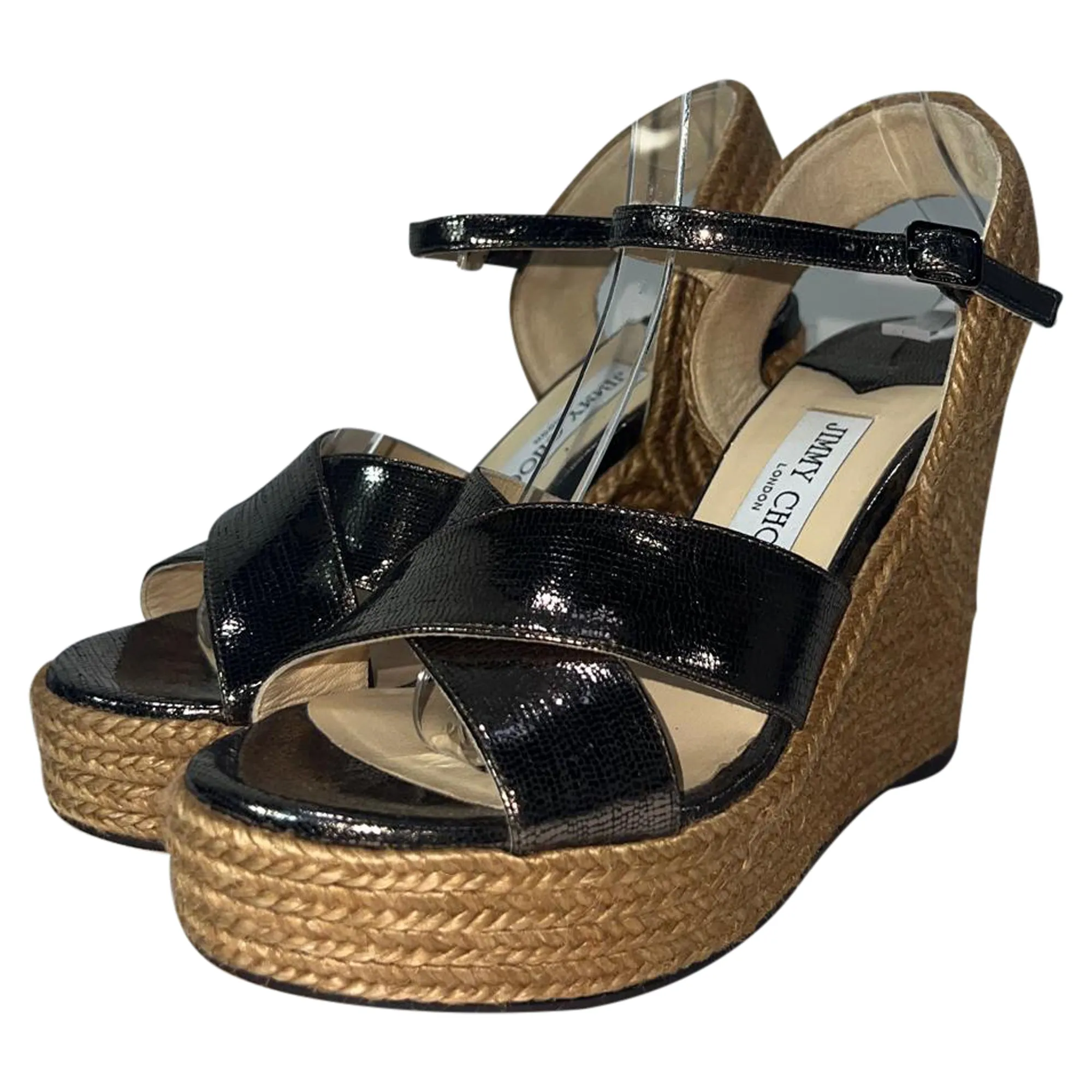 Jimmy Choo Dellena Espadrille Wedge Sandals in Black Leather
