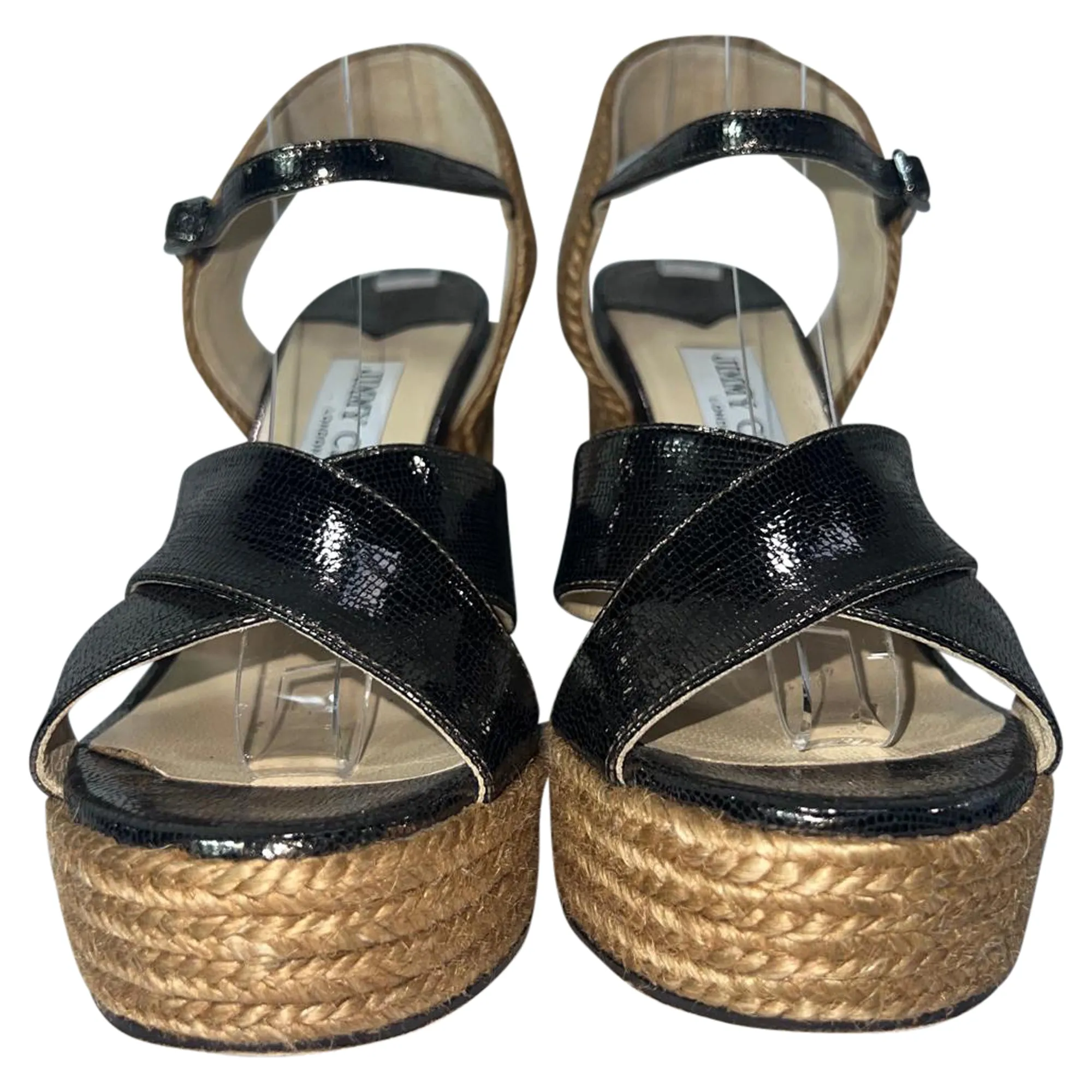 Jimmy Choo Dellena Espadrille Wedge Sandals in Black Leather