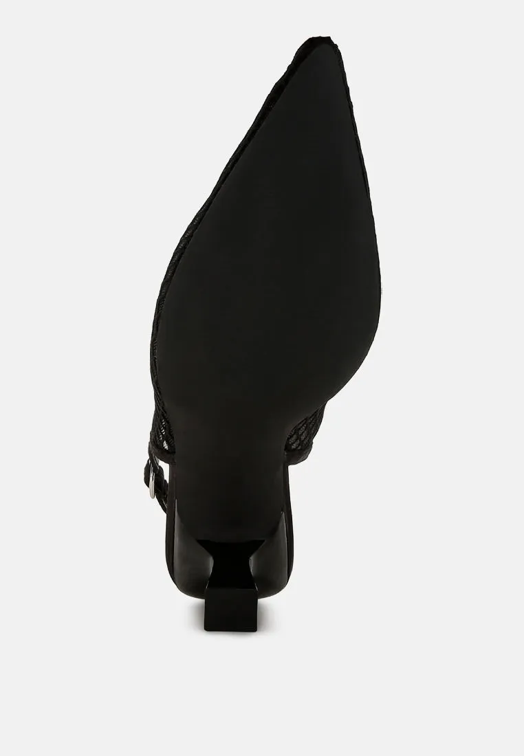 kiev mesh pin buckle pointed mules
