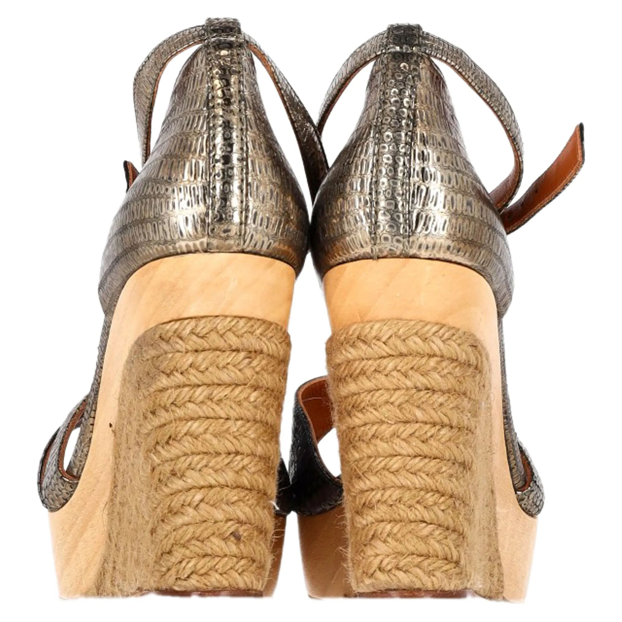 Lanvin Snake-Embossed Espadrille Slingback Wedge Sandals in Silver Leather