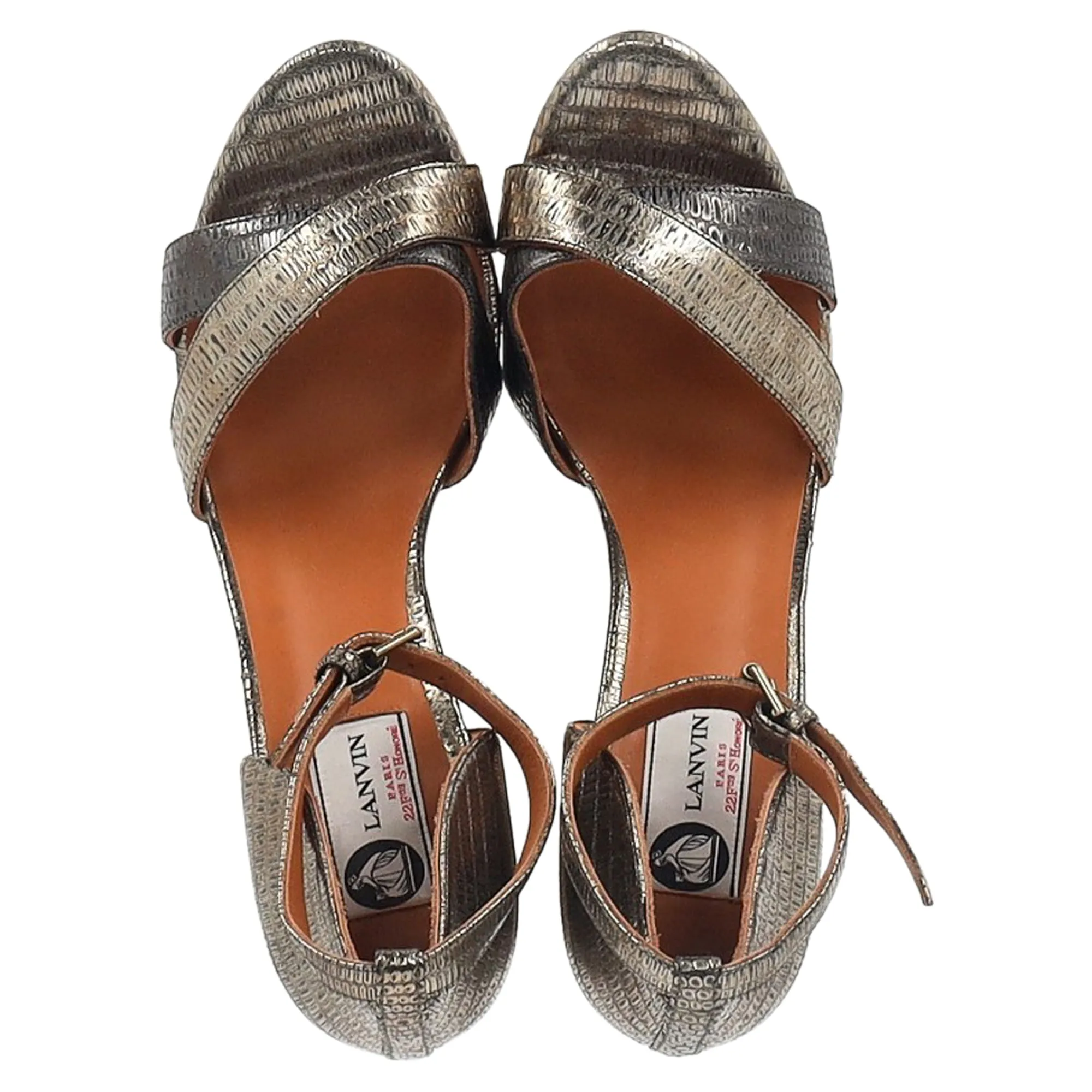 Lanvin Snake-Embossed Espadrille Slingback Wedge Sandals in Silver Leather