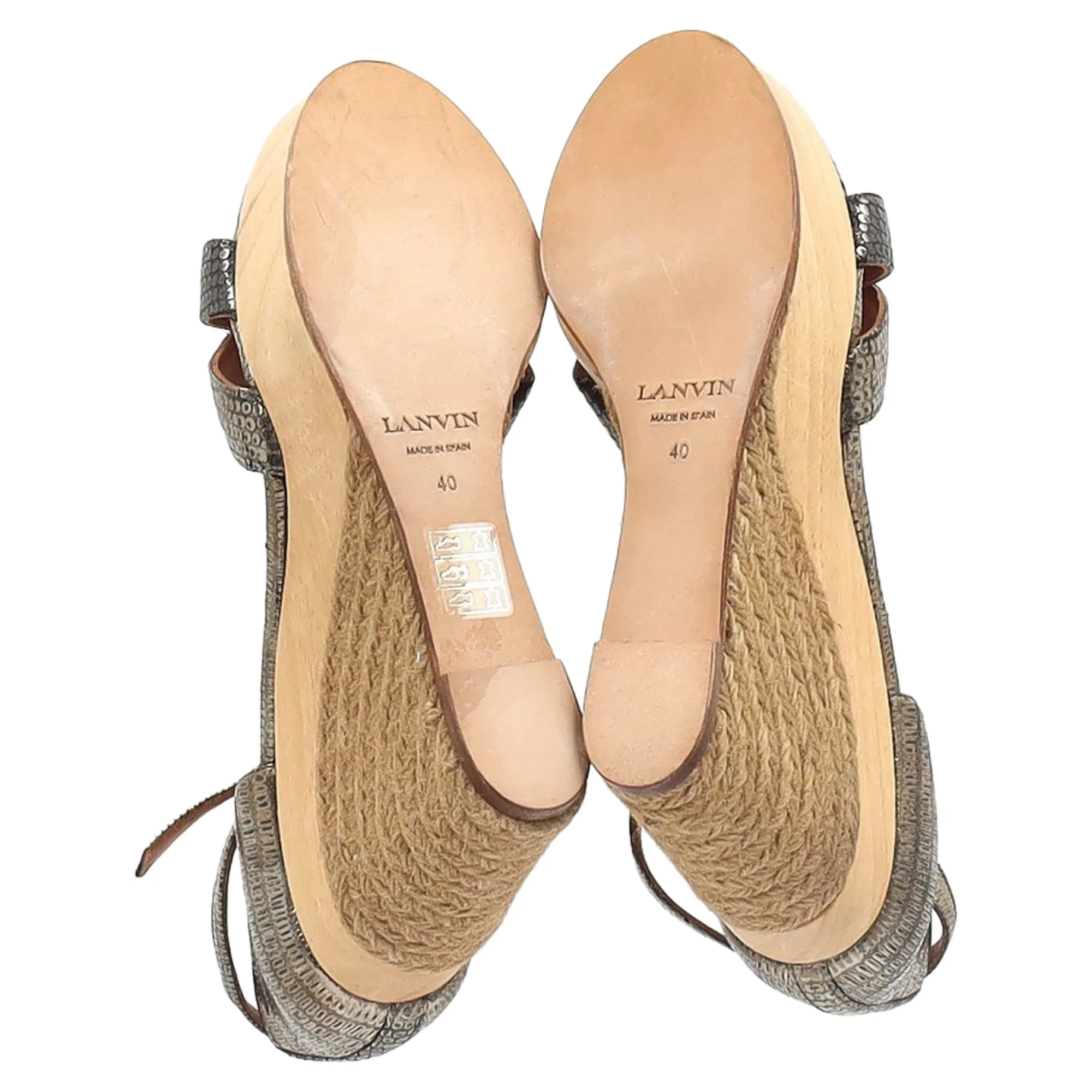 Lanvin Snake-Embossed Espadrille Slingback Wedge Sandals in Silver Leather