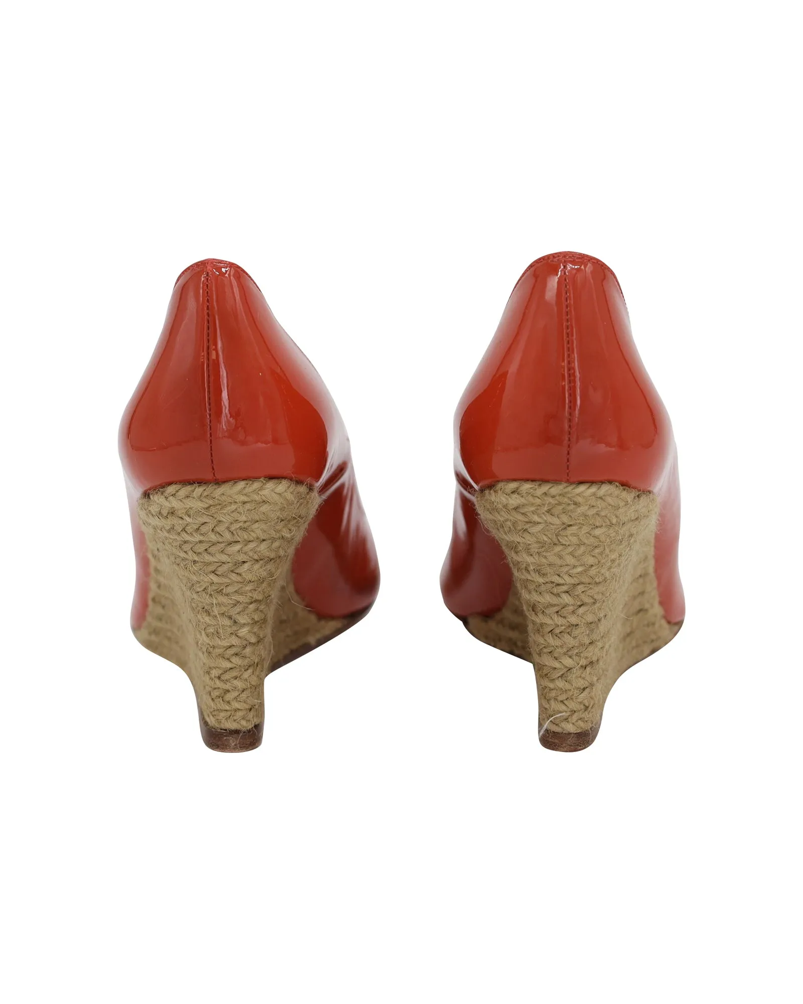 Lanvin Wedge Pumps in Orange Patent Leather