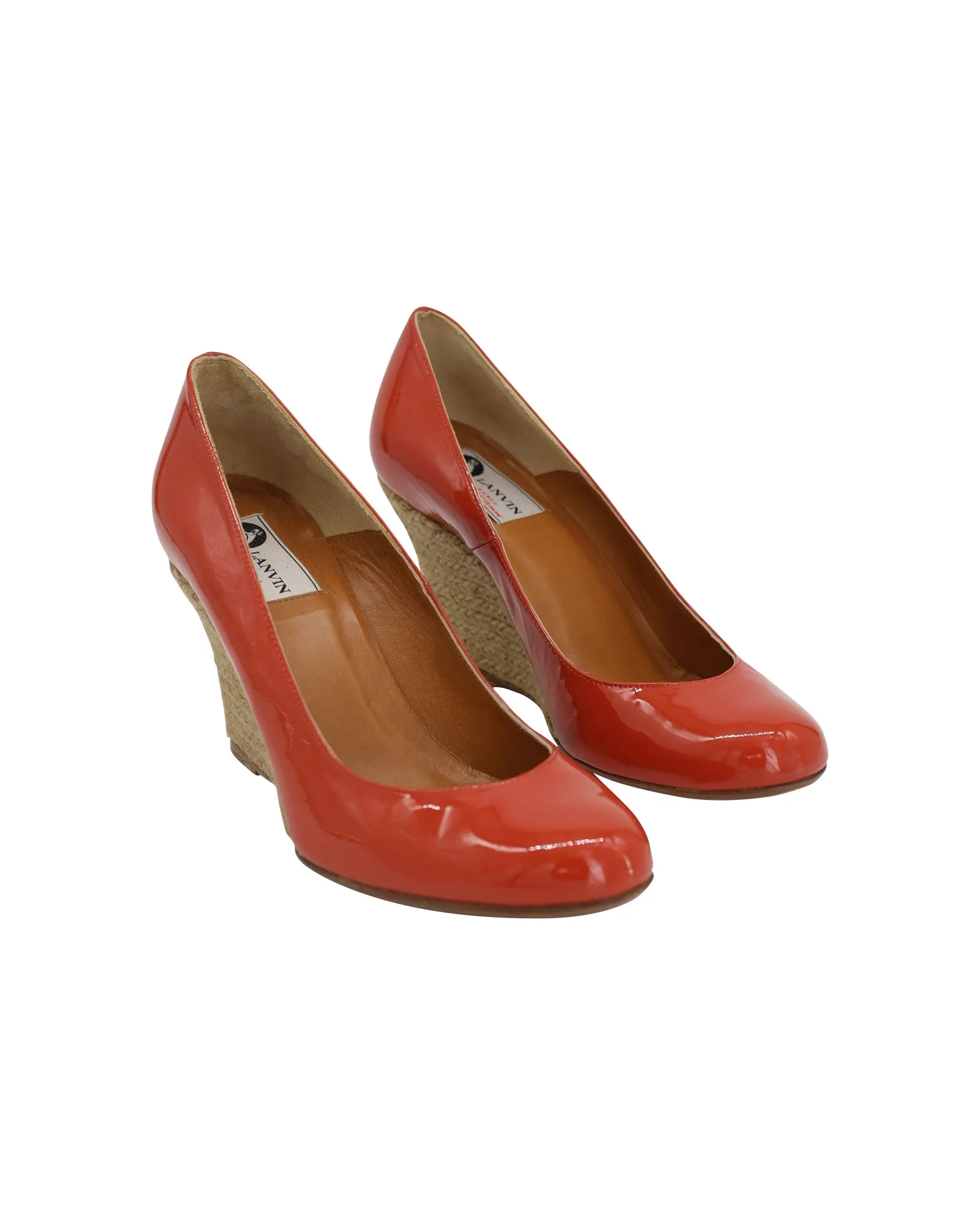Lanvin Wedge Pumps in Orange Patent Leather