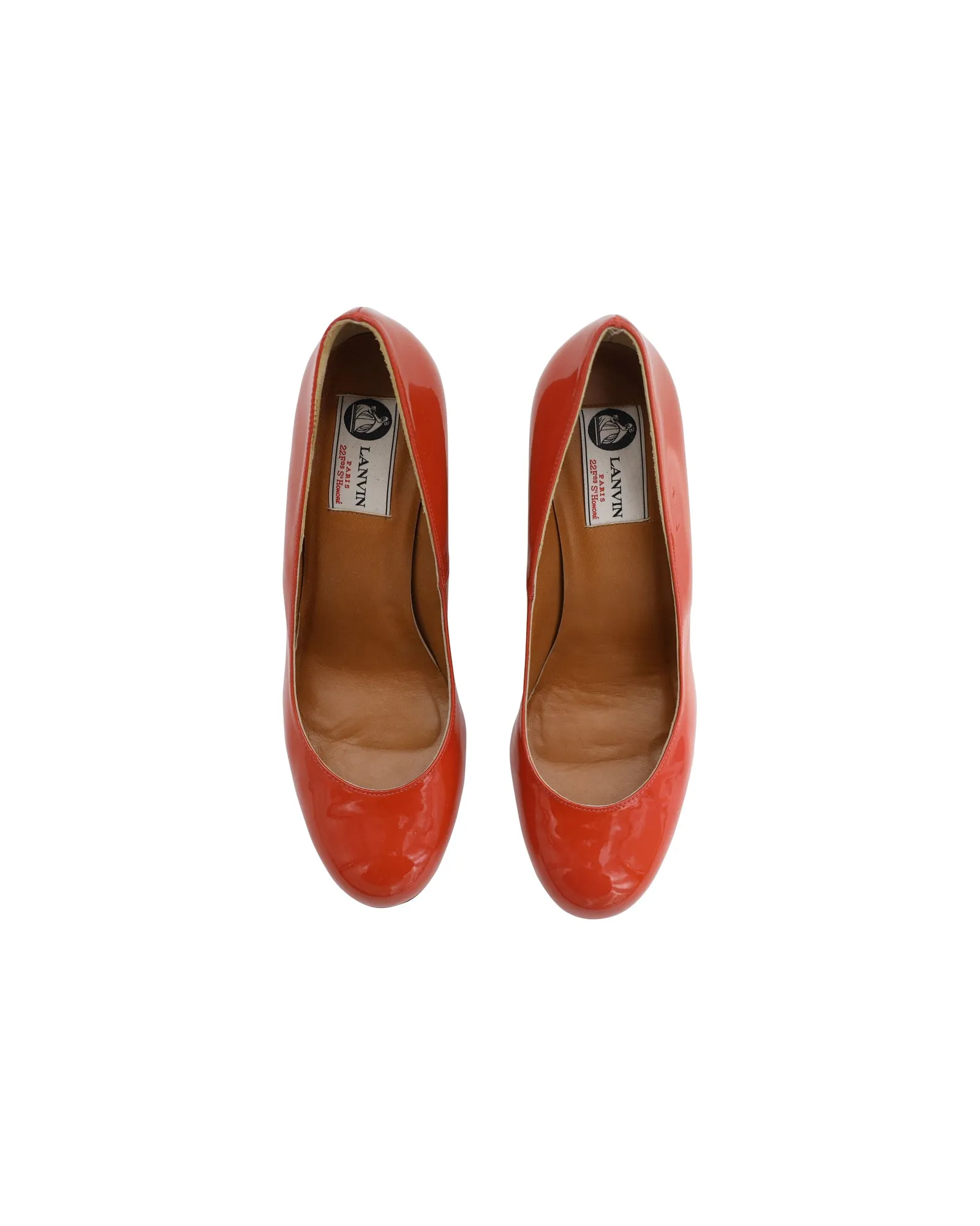 Lanvin Wedge Pumps in Orange Patent Leather