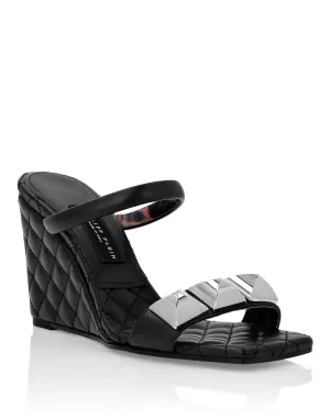 Leather Sandals Wedge Matelass Studs