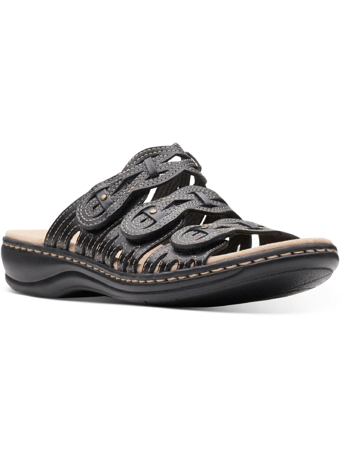 Leisa Faye Womens Leather Strappy Wedge Sandals