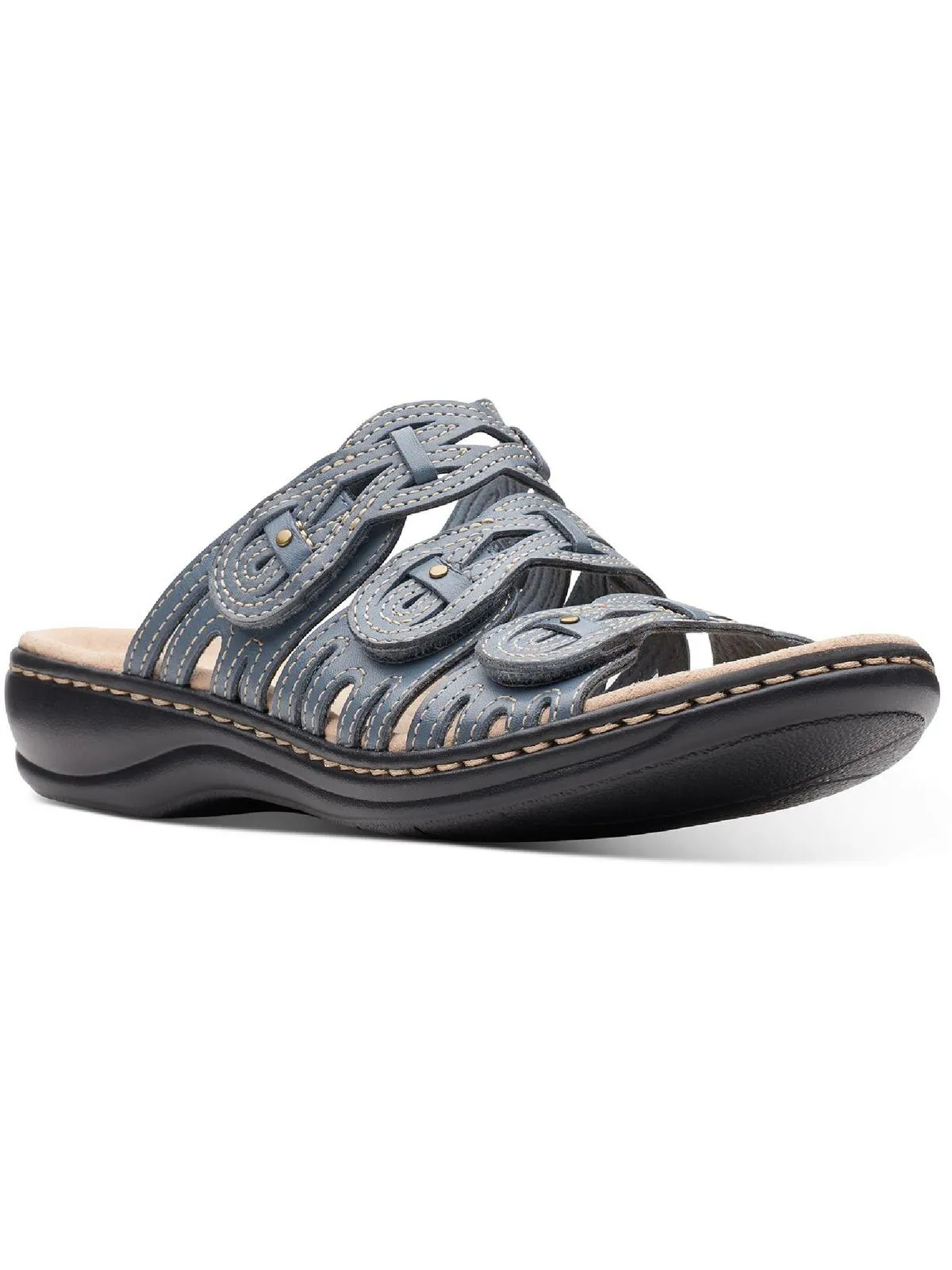 Leisa Faye Womens Leather Strappy Wedge Sandals
