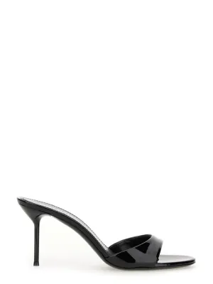 Lidia" Pointed-Toe Black Leather Mules