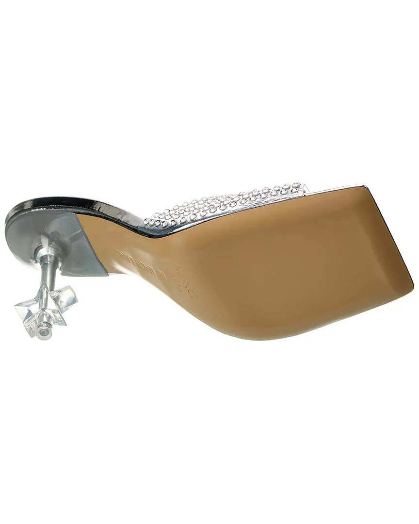 Mach & Mach Crystal-Embellished Star Vinyl & Leather Mule