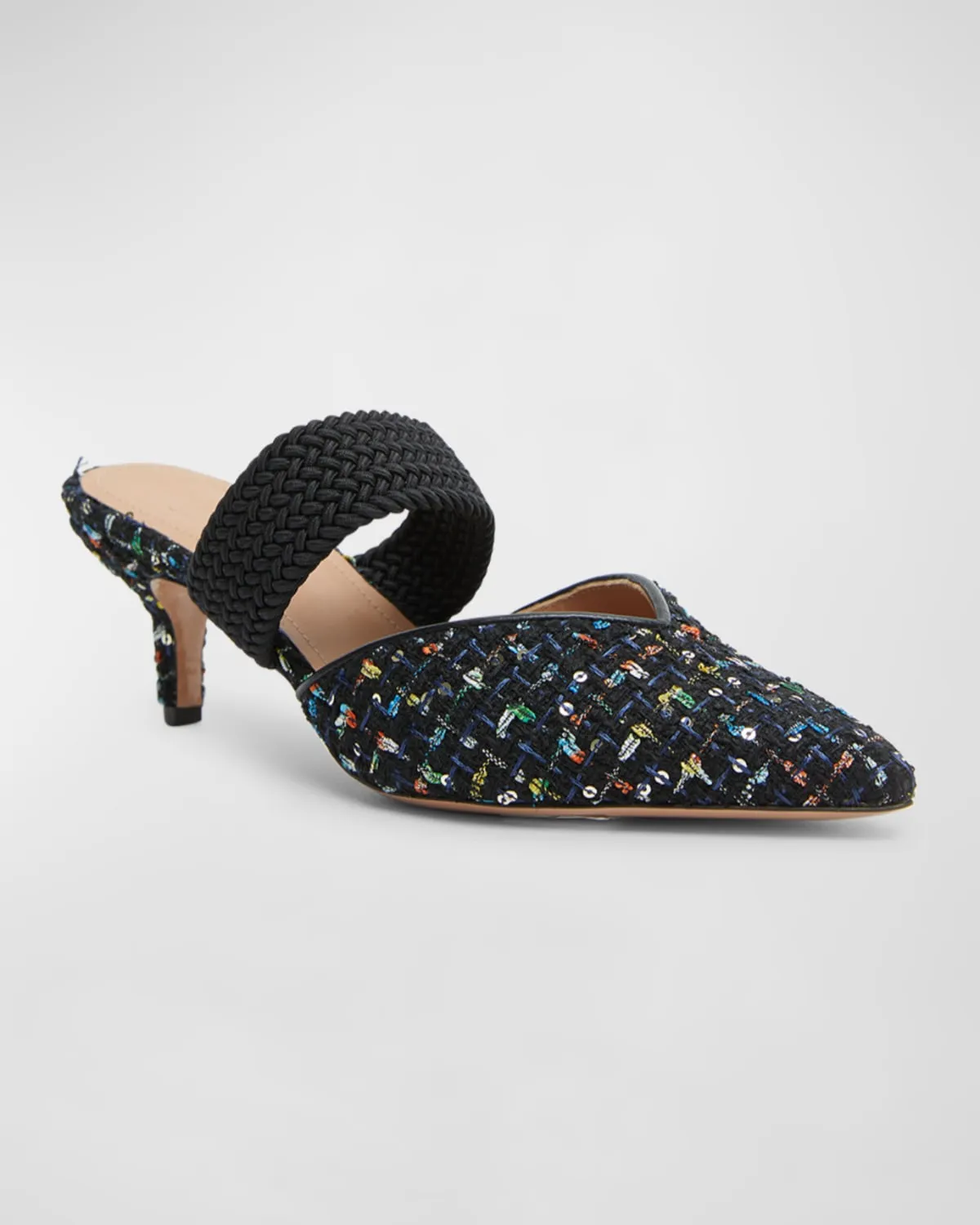 Maisie Tweed Kitten-Heel Mules