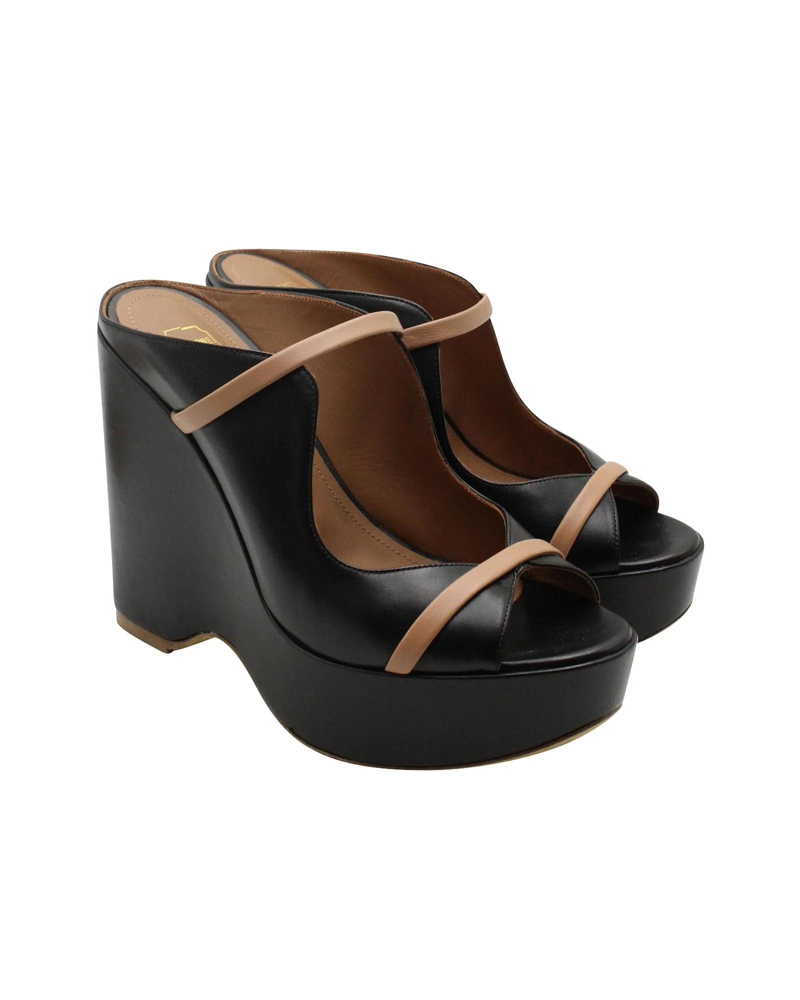 Malone Souliers Norah Wedge Sandals in Black Leather