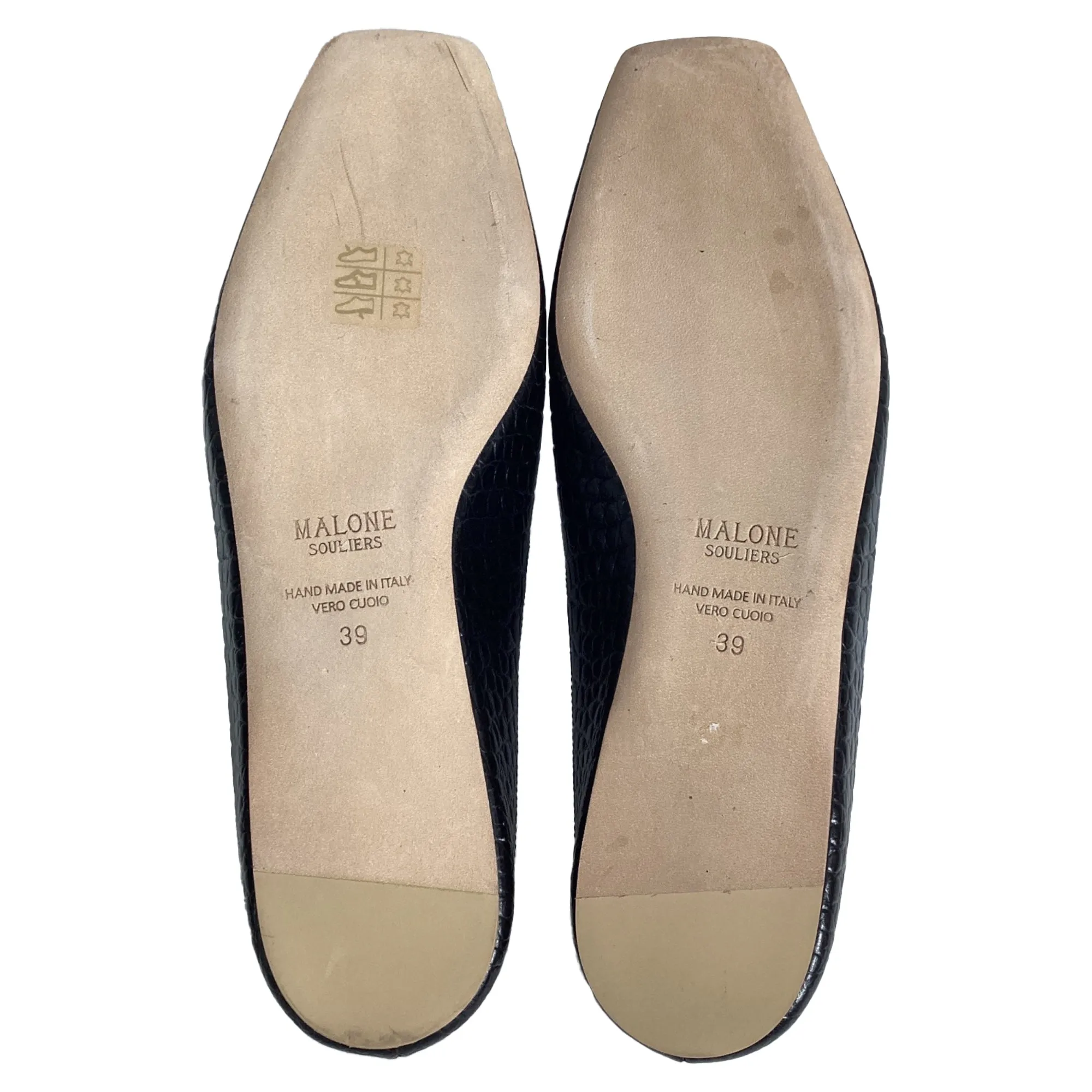 Malone Souliers x Deveaux Embossed Mules in Black Leather