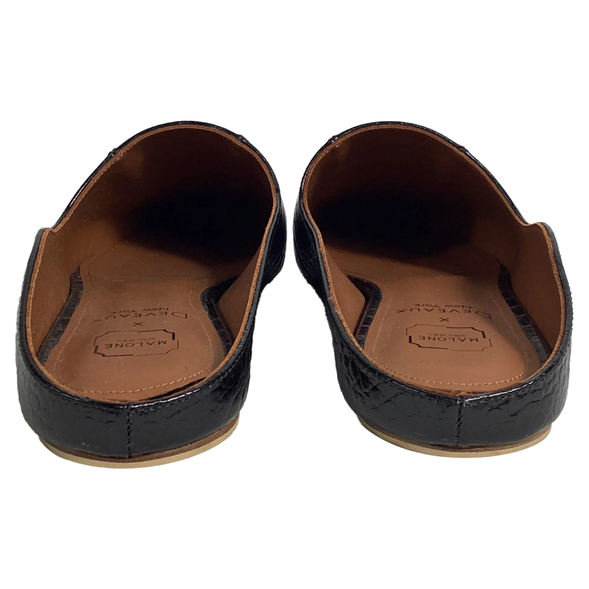 Malone Souliers x Deveaux Embossed Mules in Black Leather