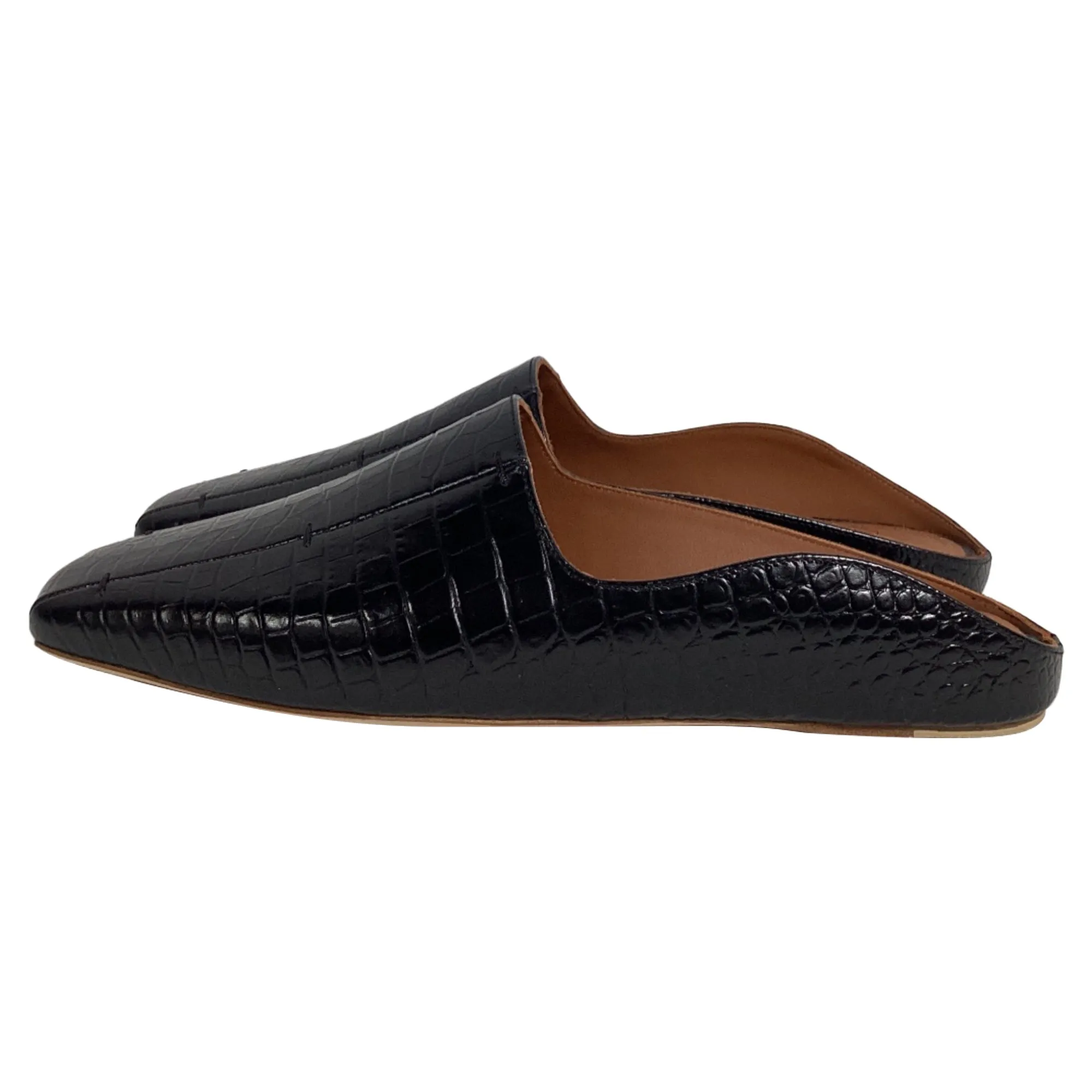 Malone Souliers x Deveaux Embossed Mules in Black Leather