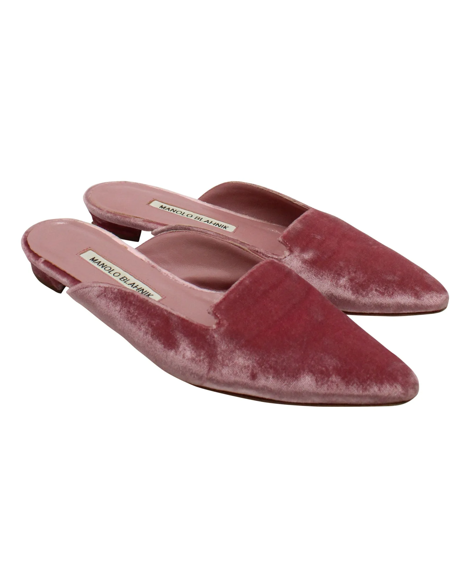 Manolo Blahnik Ruby Pointed-Toe Mules in Pink Velvet