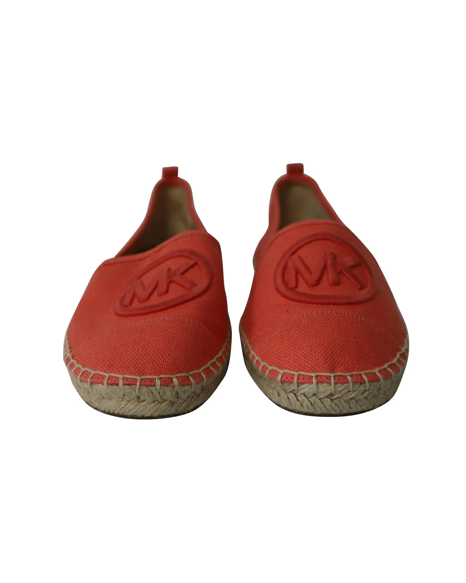 Michael Kors Embroidered Logo Espadrilles in Coral Orange Cotton