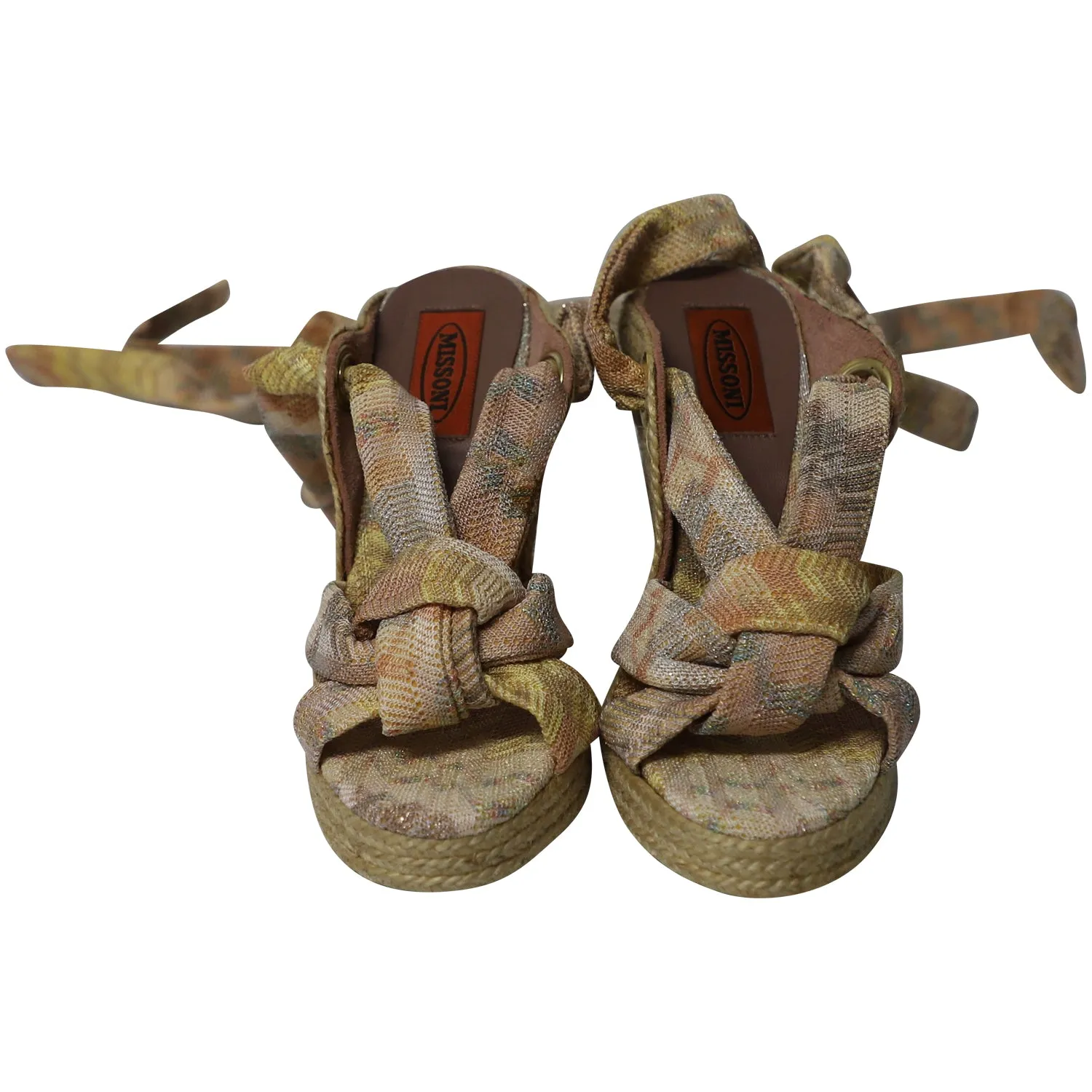 Missoni Knot Lace Espadrille Wedges in Beige Canvas
