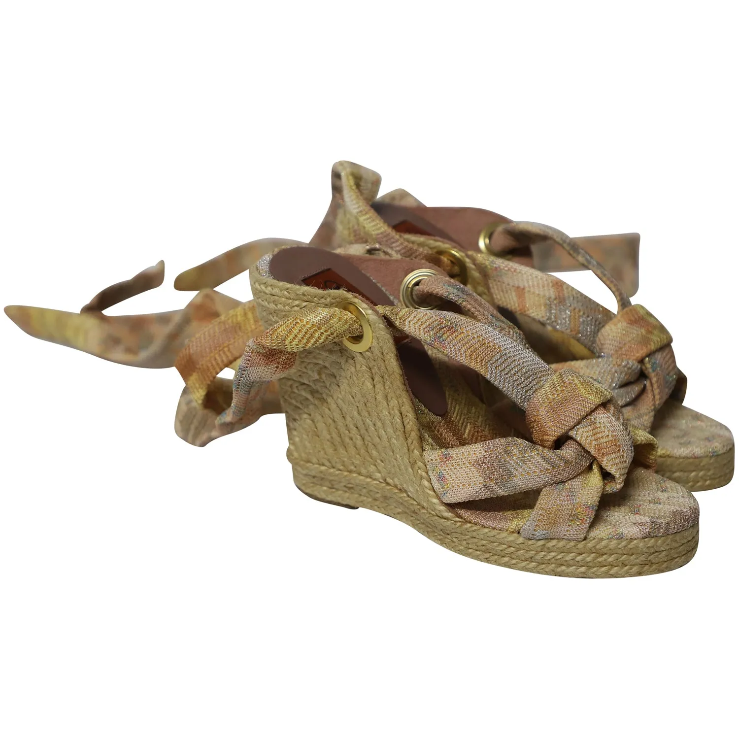 Missoni Knot Lace Espadrille Wedges in Beige Canvas