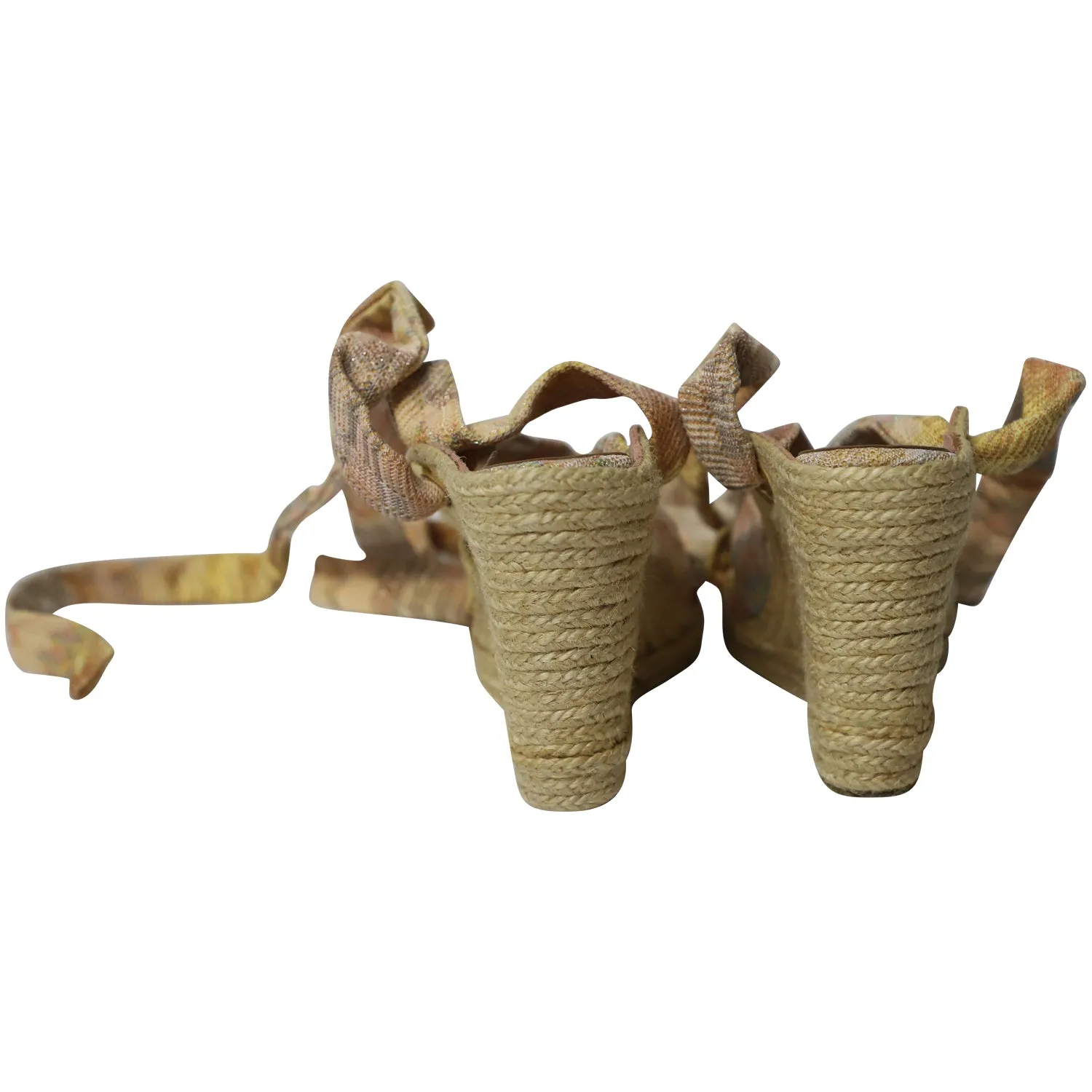Missoni Knot Lace Espadrille Wedges in Beige Canvas