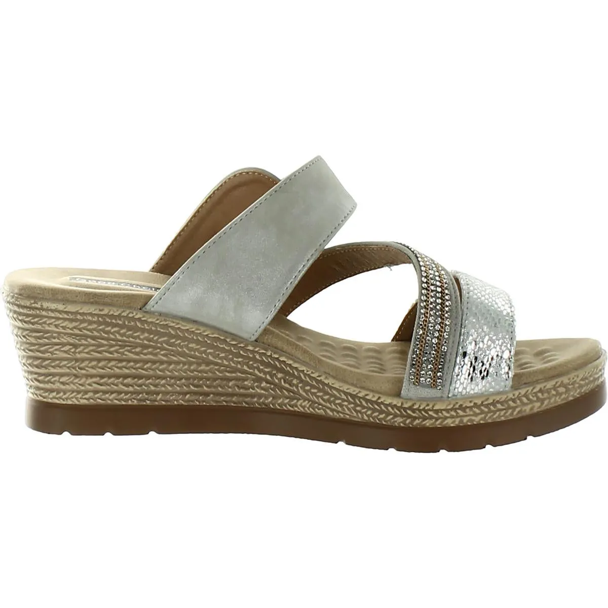 Monika Womens Faux Leather Rhinestone Wedge Sandals